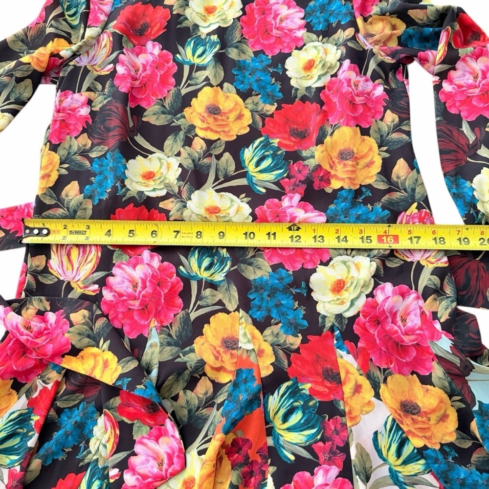 Alice + Olivia Women’s Mina Black Floral Tie-Waist Mini Dress Medium - Picture 7 of 10